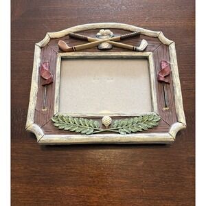 Vtg Golf Lover 3D Ceramic Picture Frame 3.5x5" Photo Opening Rustic Look 6.5x7"